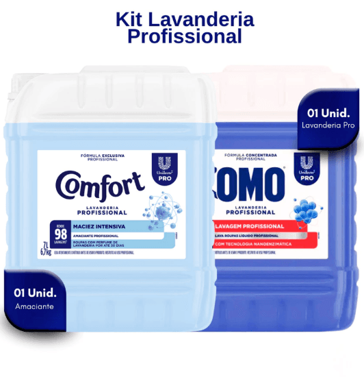 Kit Lavandeira: Lava Roupas Líquido Lavanderia Pro Omo 7L + Amaciante Lavanderia Pro Comfort 7L